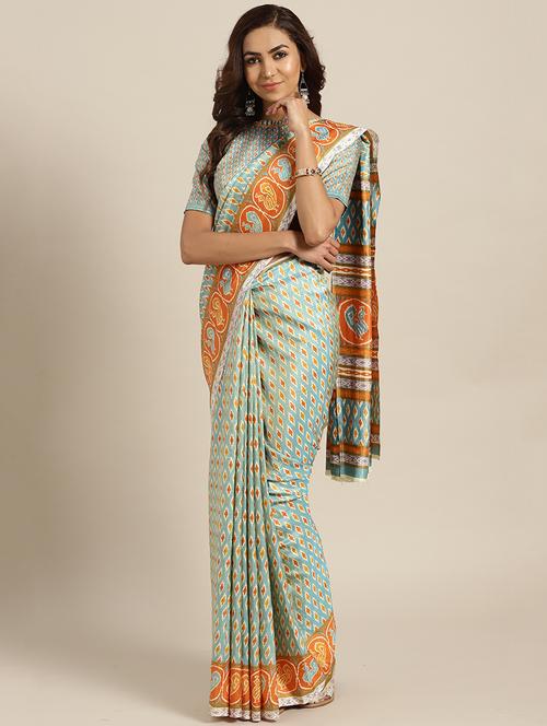 ikat printed saree with blouse - 16417883 - Very Small Image - 1