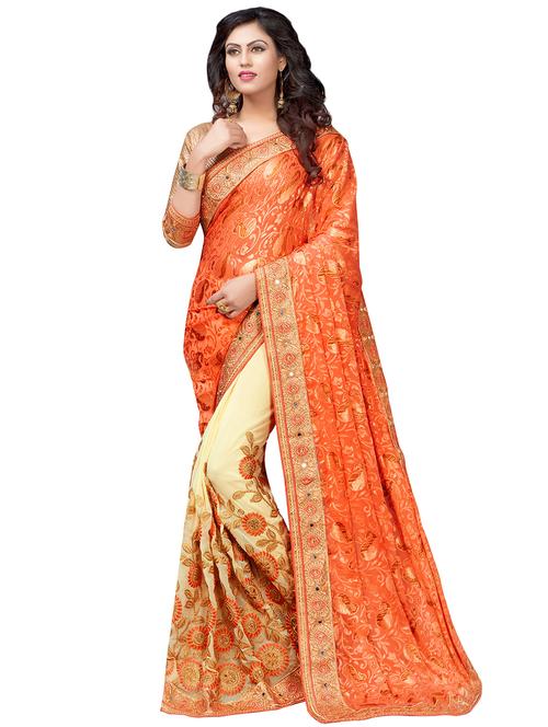 embroidered half & half saree with blouse - 16418271 - Very Small Image - 1