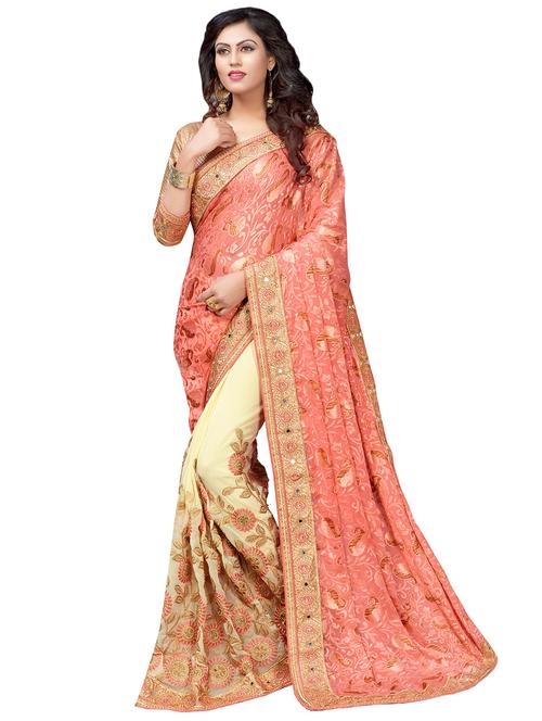embroidered half & half saree with blouse - 16418272 - Very Small Image - 1