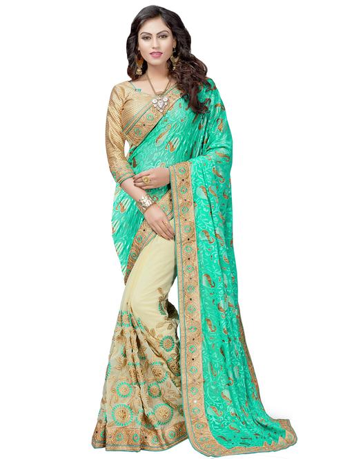embroidered half & half saree with blouse - 16418273 - Very Small Image - 1