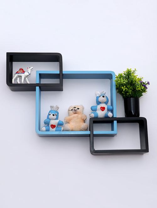 round coner shape inetrscting wall shelves rack set of 3-blaxk & skyblue - 16418737 - Very Small Image - 1