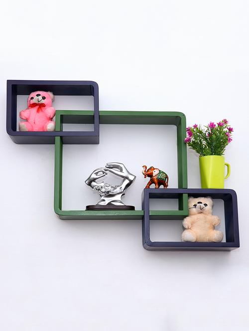 round coner shape inetrscting wall shelves rack set of 3-green &blue - 16418744 - Very Small Image - 1