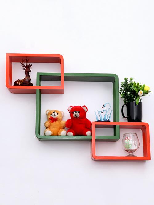 round coner shape inetrscting wall shelves rack set of 3-green & orange - 16418745 - Very Small Image - 1