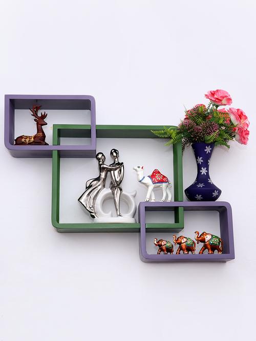 round coner shape inetrscting wall shelves rack set of 3-green & purple - 16418747 - Very Small Image - 1