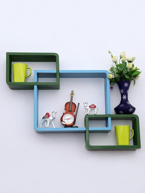 round coner shape inetrscting wall shelves rack set of 3-green & skyblue - 16418748 - Very Small Image - 1