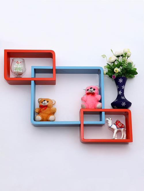 round coner shape inetrscting wall shelves rack set of 3-orange & skyblue - 16418755 - Very Small Image - 1