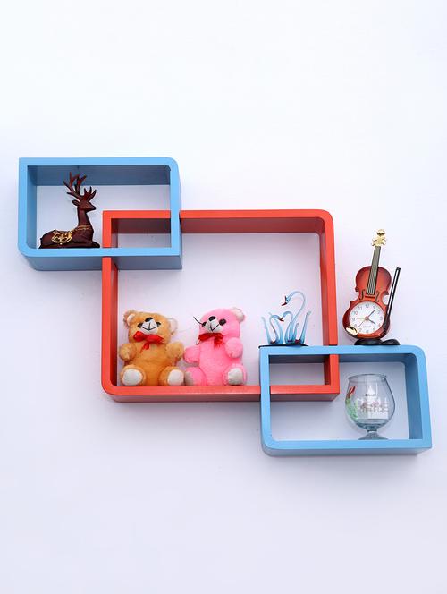 round coner shape inetrscting wall shelves rack set of 3-orange & skyblue - 16418756 - Very Small Image - 1