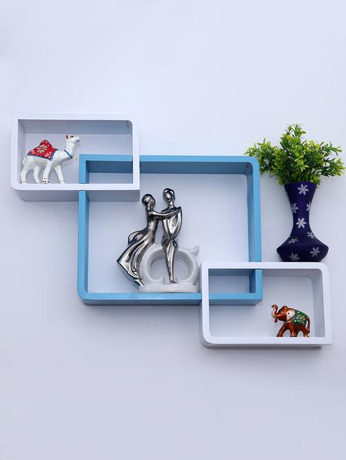 round coner shape inetrscting wall shelves rack set of 3-white & skyblue - 16418780 - Very Small Image - 1