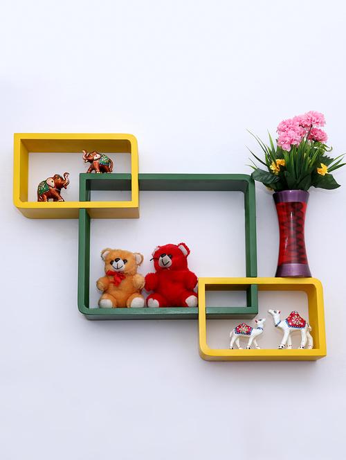 round coner shape inetrscting wall shelves rack set of 3-yellow 7 green - 16418785 - Very Small Image - 1