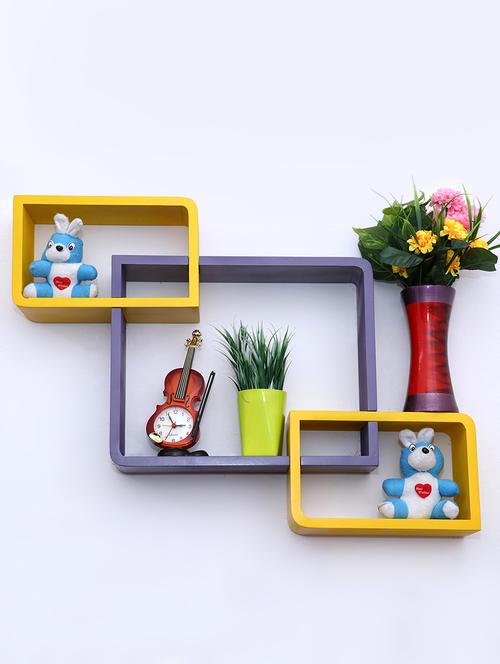 round coner shape inetrscting wall shelves rack set of 3-yellow 7 purple - 16418786 - Very Small Image - 1
