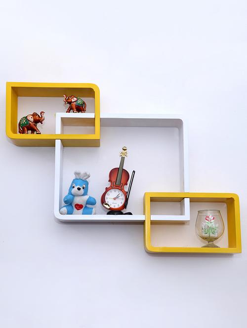 round coner shape inetrscting wall shelves rack set of 3-yellow 7 white - 16418791 - Very Small Image - 1