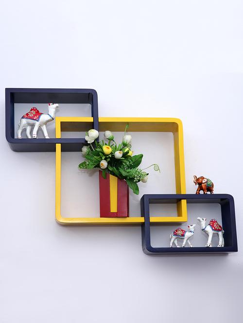 round coner shape inetrscting wall shelves rack set of 3-yellow & blue - 16418793 - Very Small Image - 1
