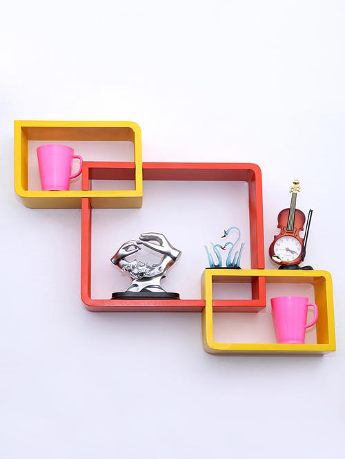 round coner shape inetrscting wall shelves rack set of 3-yellow & orange - 16418794 - Very Small Image - 1