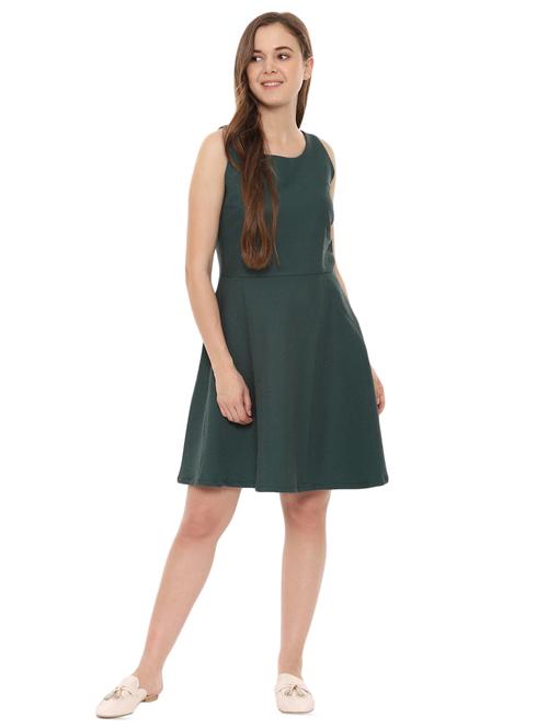 round neck solid fit &flare dress - 16419296 - Very Small Image - 1