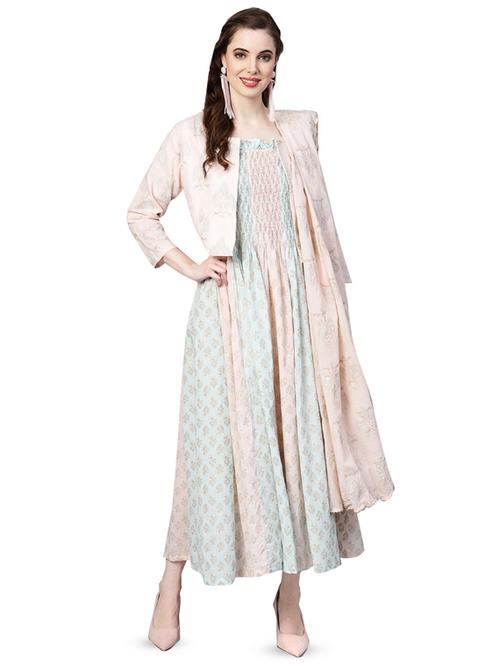 block printed flared gown - 16419539 - Very Small Image - 1