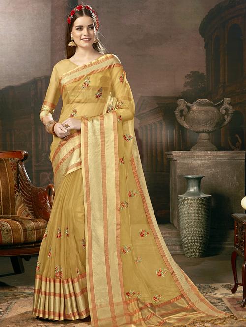 zari border embroidered saree with blouse - 16420050 - Very Small Image - 1