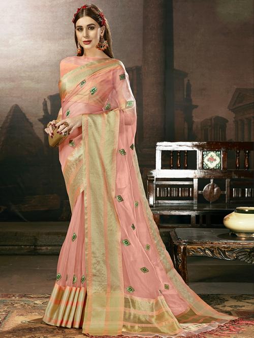 zari border embroidered saree with blouse - 16420051 - Very Small Image - 1
