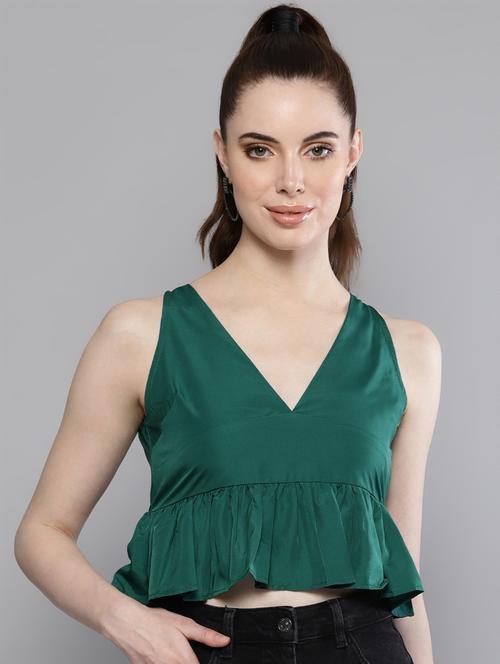 gathered hem solid crop top - 16420367 - Very Small Image - 1