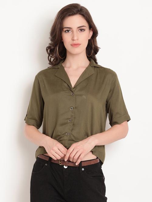 turn up sleeved v-neck shirt - 16420375 - Very Small Image - 1
