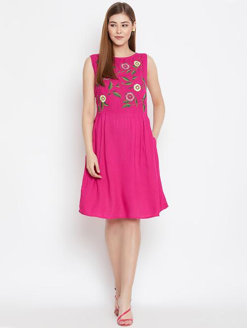 round neck embroidered a-line dress - 16420500 - Very Small Image - 1
