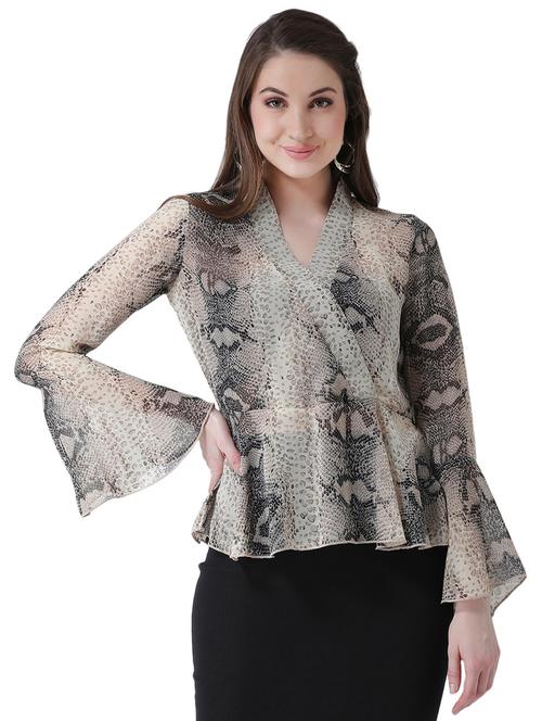bell sleeved snake print peplum top - 16420899 - Very Small Image - 1