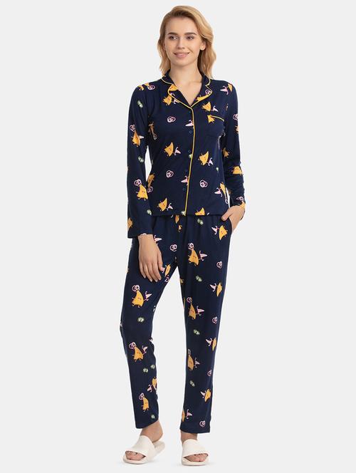 lapel neck quirky shirt & pajama set - 16421841 - Very Small Image - 1
