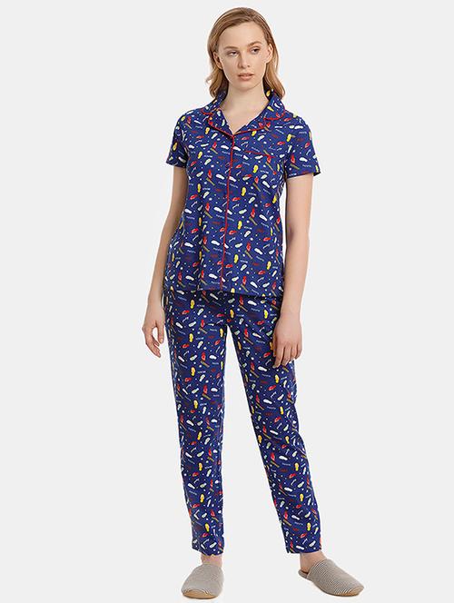 lapel neck quirky shirt & pajama set - 16421845 - Very Small Image - 1
