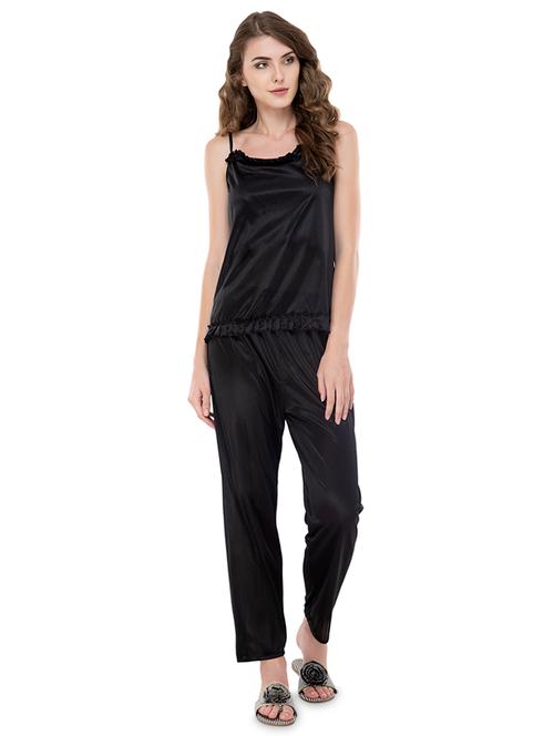 frill detail solid cami top & pajama set - 16421899 - Very Small Image - 1