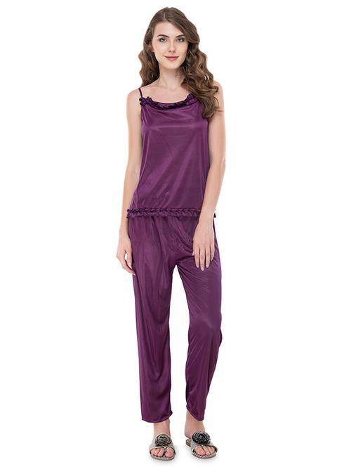 frill detail solid cami top & pajama set - 16421906 - Very Small Image - 1