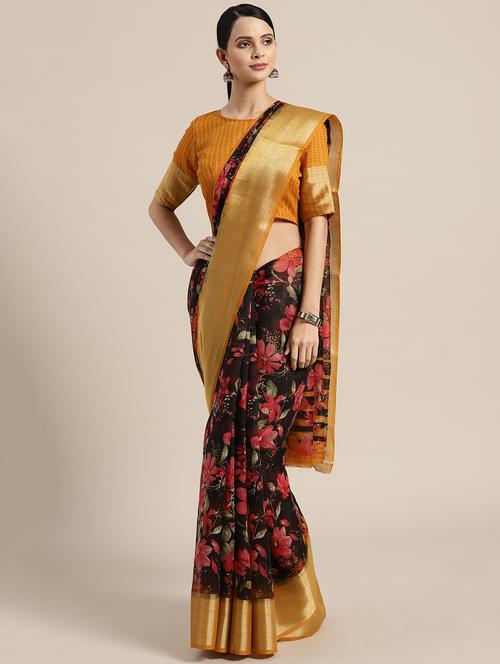 floral printed saree with blouse - 16422116 - Very Small Image - 1