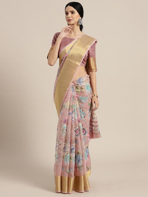 floral printed saree with blouse - 16422120 - Very Small Image - 1