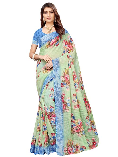 floral printed saree with blouse - 16422121 - Very Small Image - 1