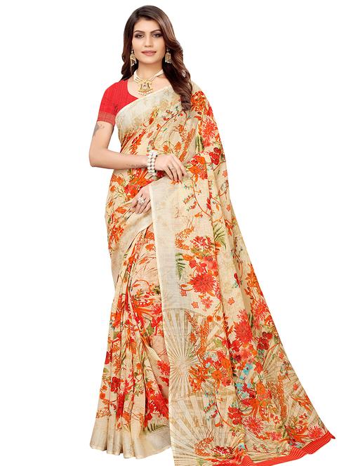 floral printed saree with blouse - 16422122 - Very Small Image - 1