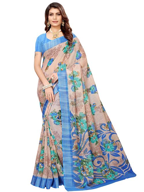 floral printed saree with blouse - 16422123 - Very Small Image - 1