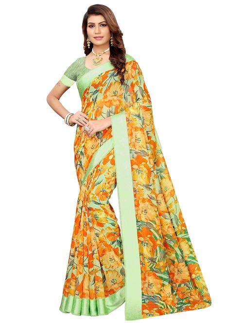 floral printed saree with blouse - 16422125 - Very Small Image - 1