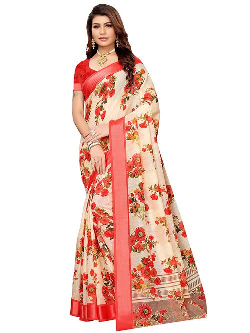 floral printed saree with blouse - 16422129 - Very Small Image - 1