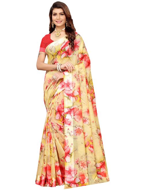floral printed saree with blouse - 16422130 - Very Small Image - 1