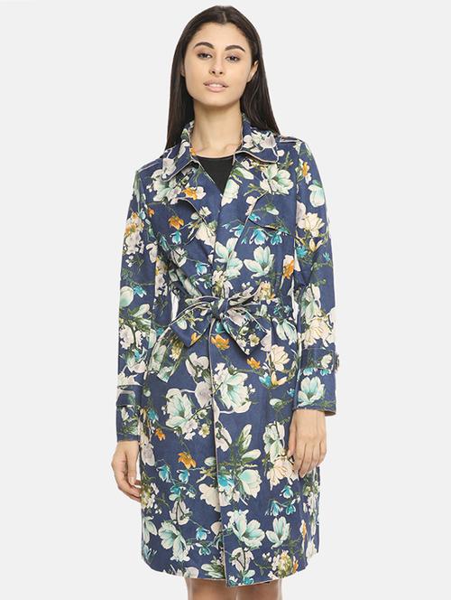 lapel neck tie front floral jacket - 16422494 - Very Small Image - 1