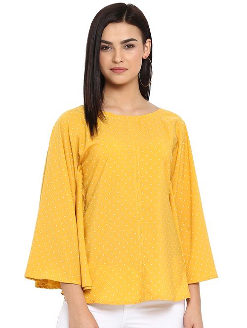 round neck bell sleeved pin dots top - 16423607 - Very Small Image - 1