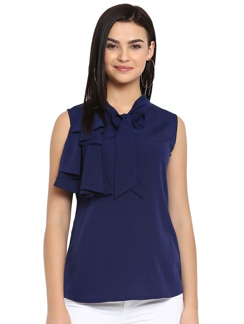 tie knot neck ruffle detail top - 16423613 - Very Small Image - 1