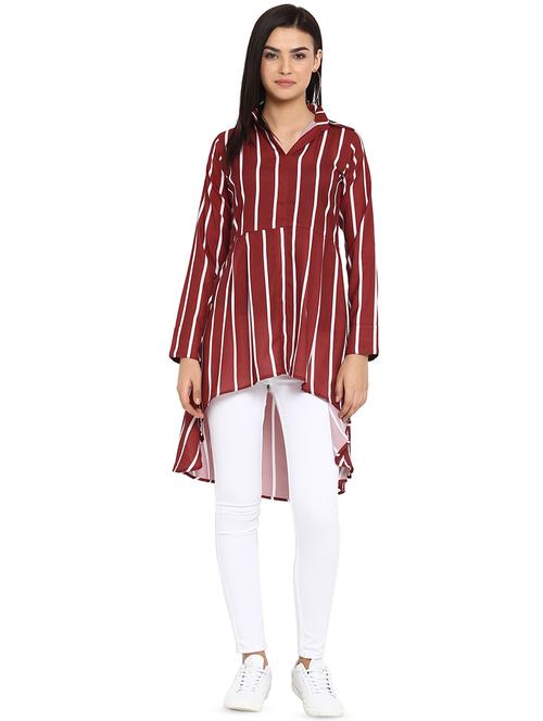 long sleeved striped high low tunic - 16423629 - Very Small Image - 1