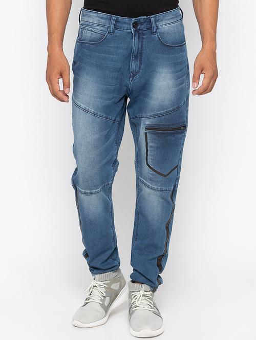 blue light washed biker denim jeans - 16423922 - Very Small Image - 1