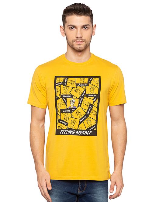 yellow typographic chest print t-shirt - 16424070 - Very Small Image - 1