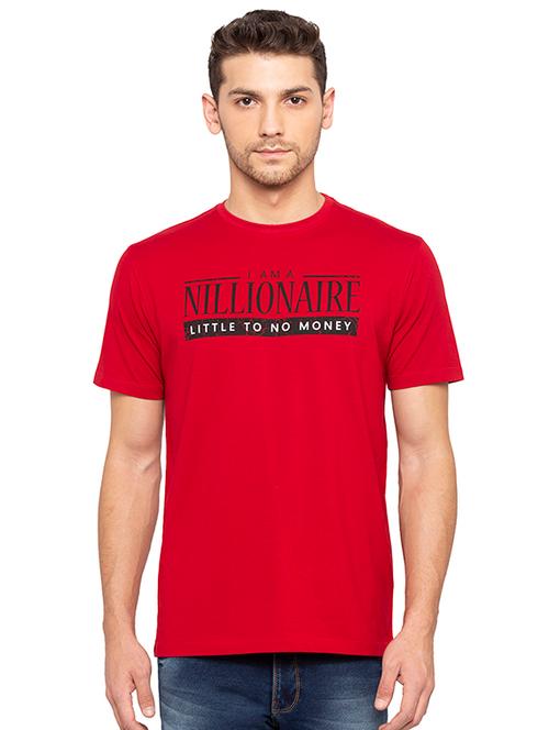 red typographic chest print t-shirt - 16424072 - Very Small Image - 1