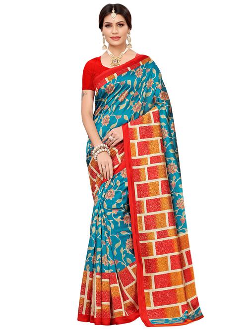 floral printed saree with blouse - 16424609 - Very Small Image - 1