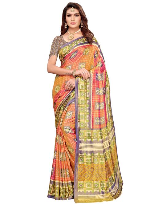 checkered printed saree with blouse - 16424637 - Very Small Image - 1