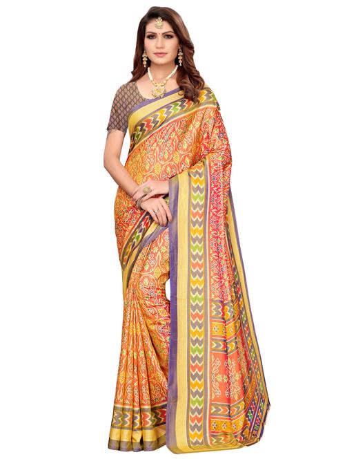 ikat printed saree with blouse - 16424643 - Very Small Image - 1