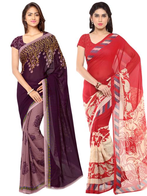 set of 2 multicolor printed saree combo - 16425432 - Very Small Image - 1
