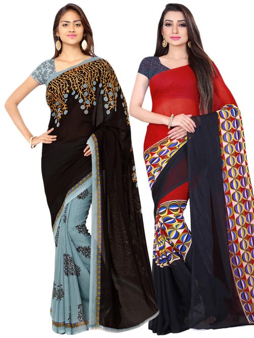 multi colored georgette combos saree - 16425439 - Very Small Image - 1