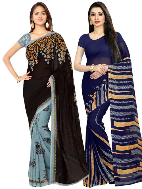 multi colored georgette combos saree with blouse - 16425441 - Very Small Image - 1